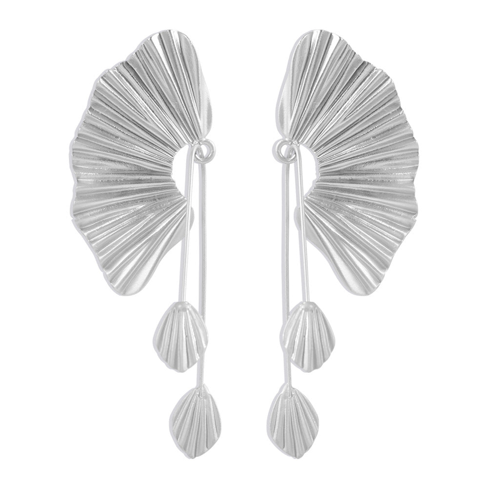Modern Scallop Fan Earrings with Flowing Drop Accents