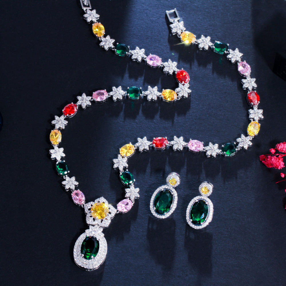 Elegant Multicolor Crystal Bridal Jewelry Set