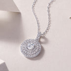 Classic Moissanite Double Halo Pendant Necklace