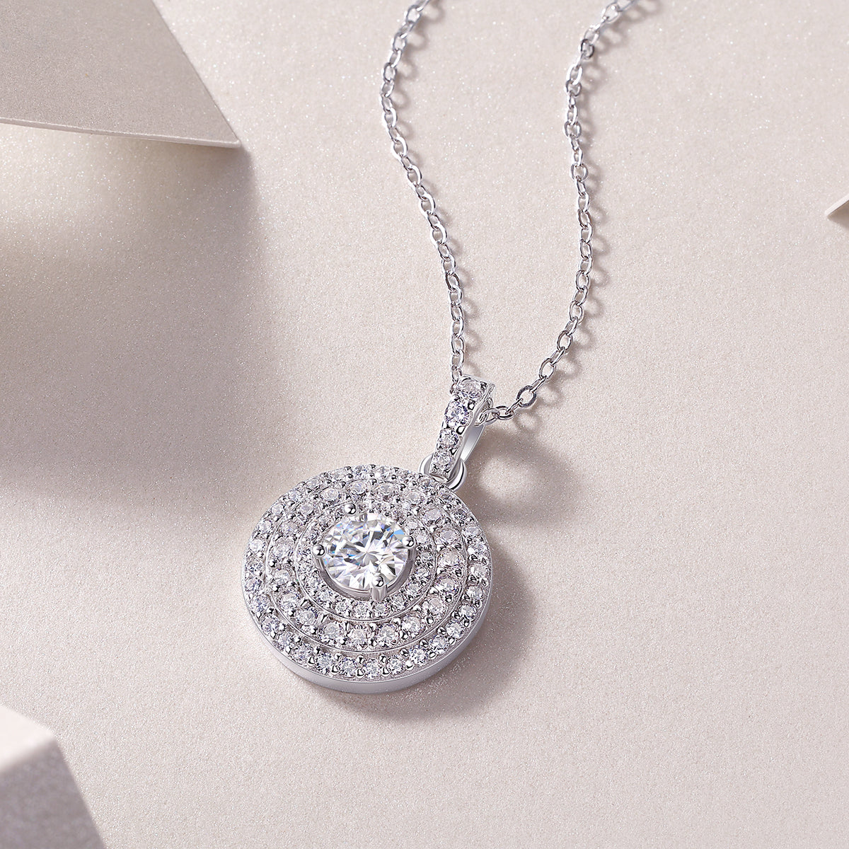 Classic Moissanite Double Halo Pendant Necklace