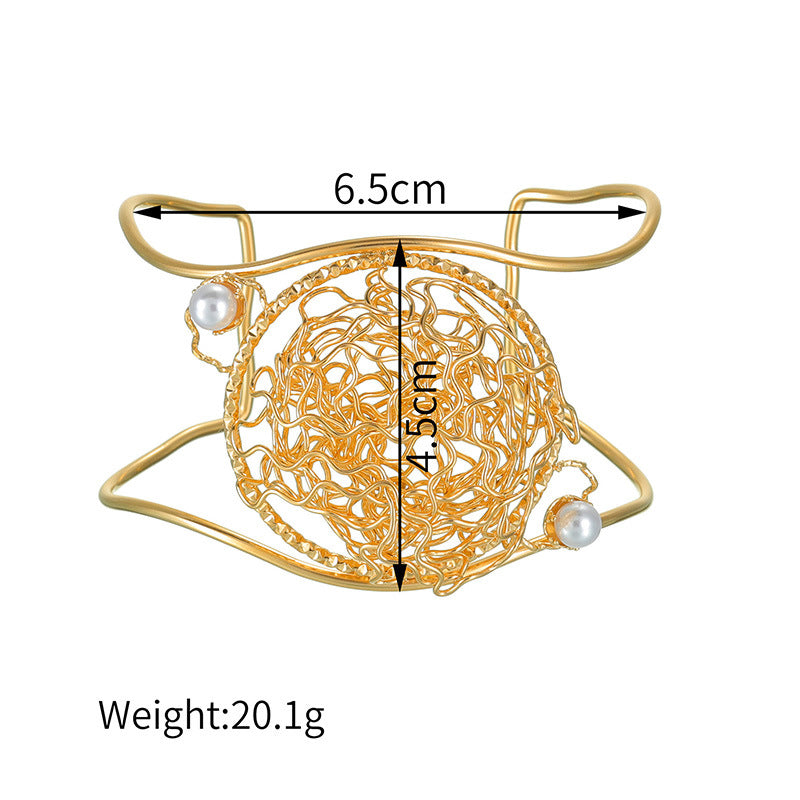 Geometric Open Cuff Bracelet with Intricate Center Detail