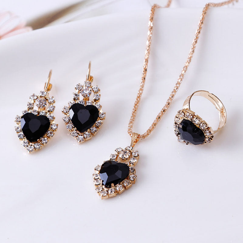 Water Drop Rhinestone Jewelry Set – Elegant Necklace, Earrings & Ring
