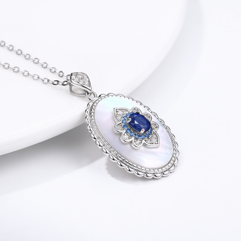 Vintage Sapphire Pendant with Sterling Silver & Diamond Accents