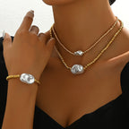 Elegant Pearl Jewelry Set with Gold-Tone Chain