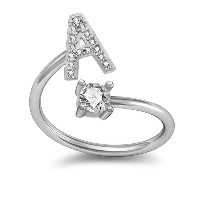 Personalized Initial Letter Ring with Pavé Stone Accent