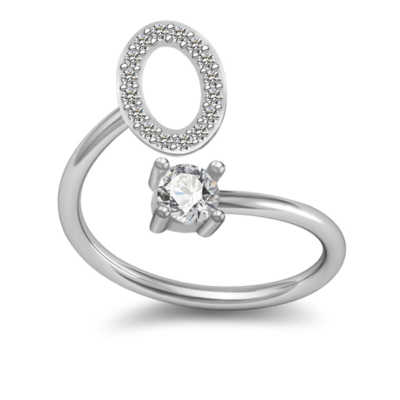 Personalized Initial Letter Ring with Pavé Stone Accent