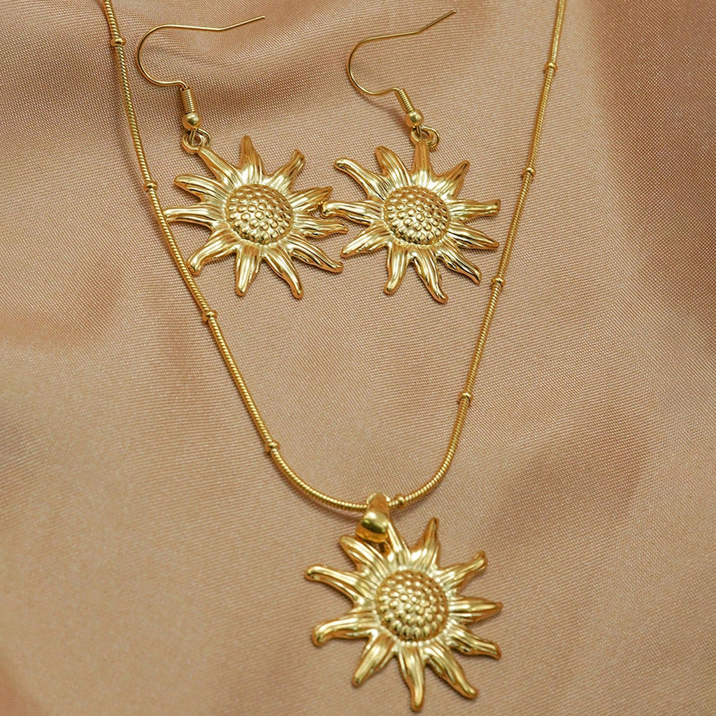 Radiant Sun Pendant Necklace & Matching Drop Earrings