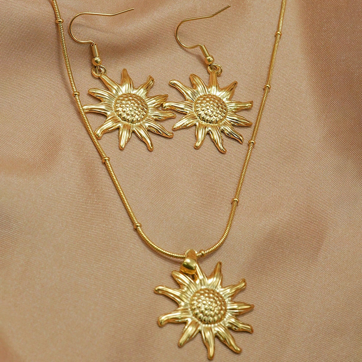 Radiant Sun Pendant Necklace & Matching Drop Earrings
