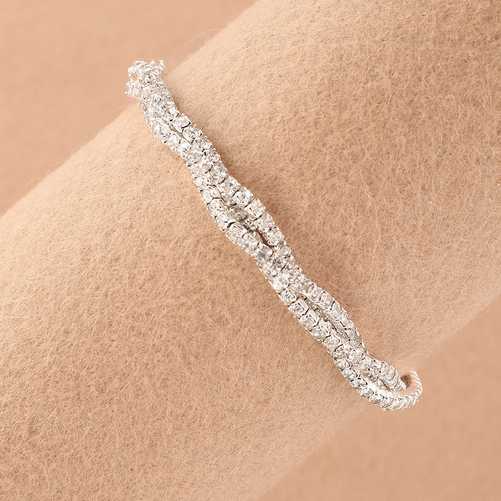 Multi-Row Crystal Stretch Bracelet with Refined Texture
