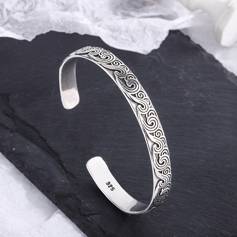 Engraved Open Cuff Bracelet with Flowing Pattern Detail