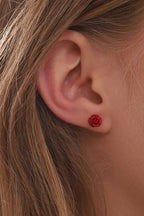 Red Rose Stud Earrings in Gold Tone