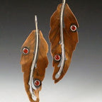Autumn Leaf Earrings with Red Gem Accents