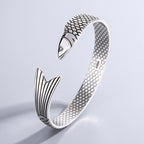 Fish Motif Open Cuff Bracelet with Detailed Sculptural Finish