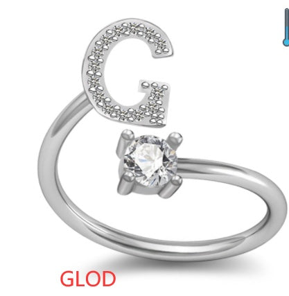 Personalized Initial Letter Ring with Pavé Stone Accent