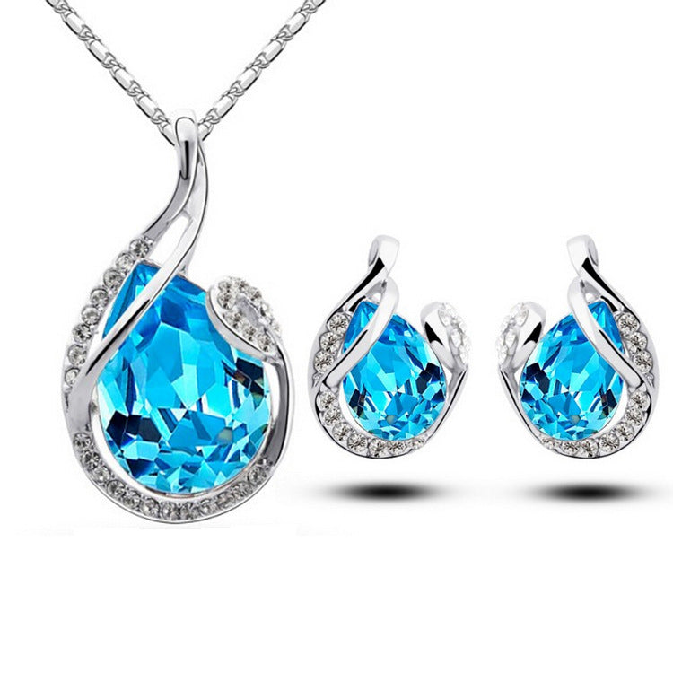 3-Piece Crystal Teardrop Necklace and Earrings Set