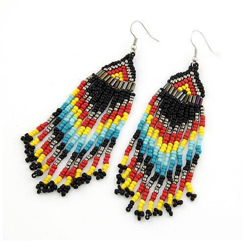 Long rice beads tassel earrings earrings earrings women