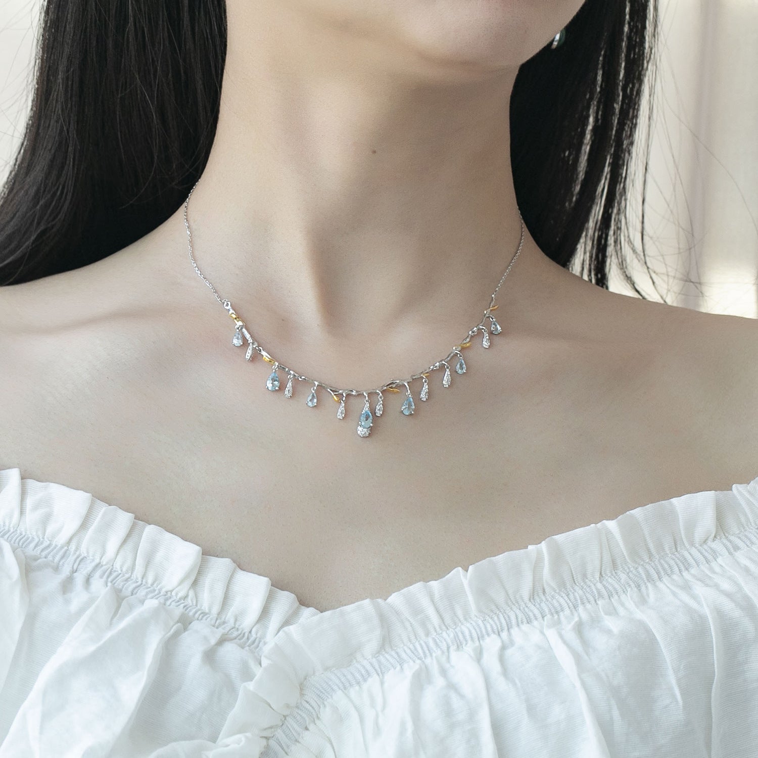 Teardrop Crystal Fringe Necklace