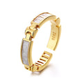 Modern Geometric Gold Link Adjustable Ring with Baguette Accents