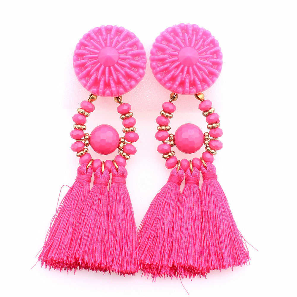 Bold Boho Tassel Earrings with Beaded Accents