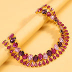 Pink Crystal Teardrop Choker Necklace – Statement Gold Chain Collar