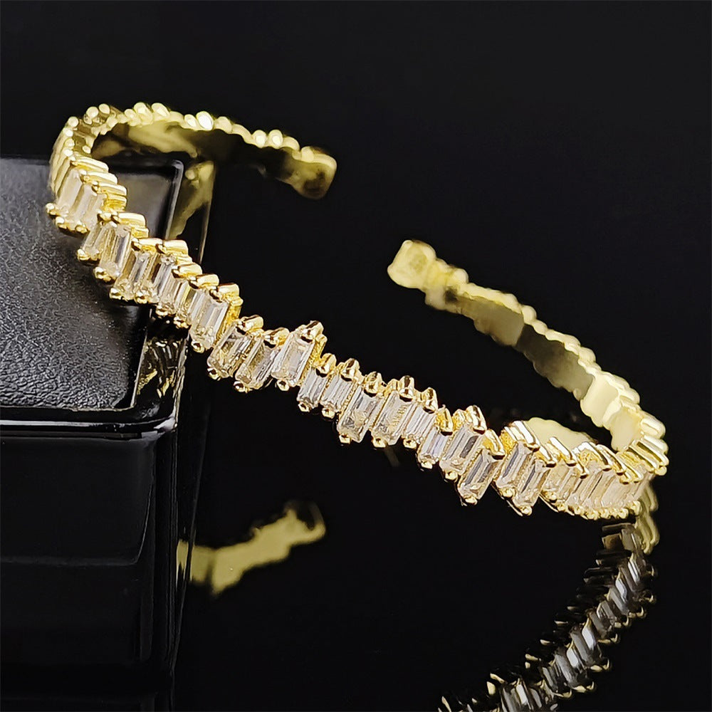 Multi-Stone Bangle Bracelet with Linear Faceted Design