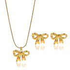 Elegant Bow Pendant Necklace & Matching Stud Earrings