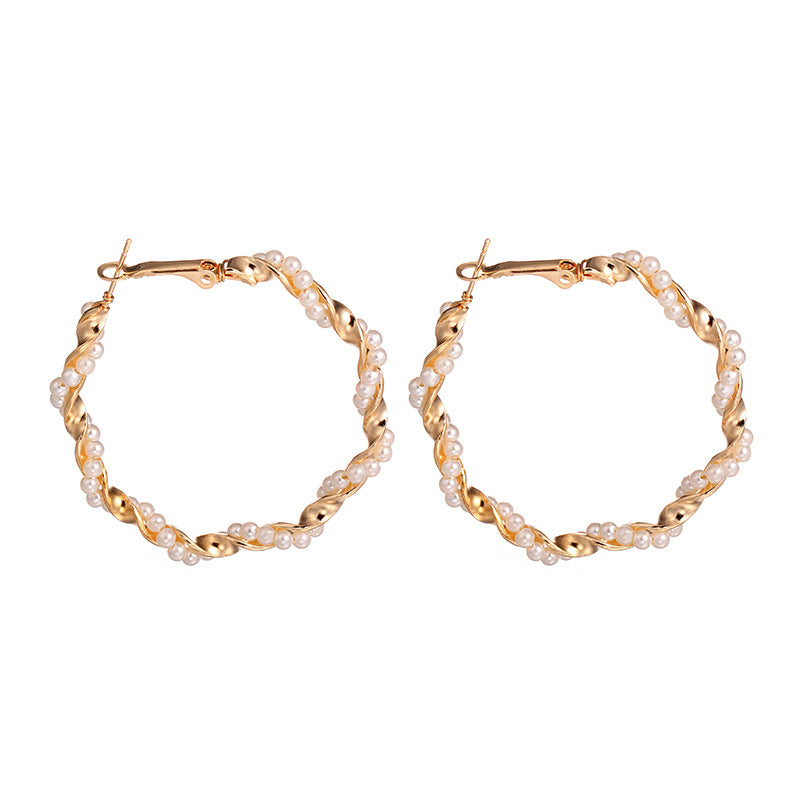 Vintage Pearl Wrapped Hoop Earrings