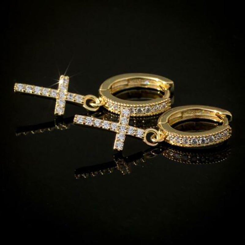 Elegant Crystal Cross Hoop Earrings