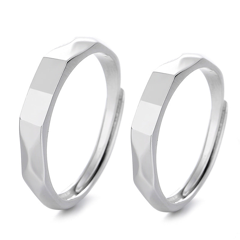 Minimalist Couple Rings Set – Faceted Promise Bands