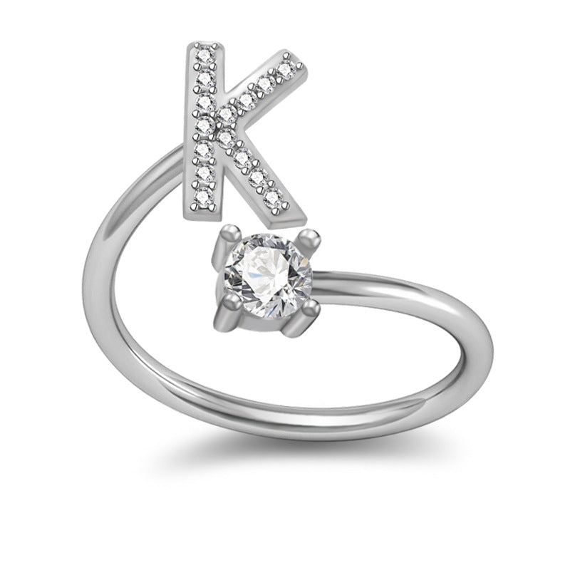 Personalized Initial Letter Ring with Pavé Stone Accent