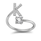 Personalized Initial Letter Ring with Pavé Stone Accent