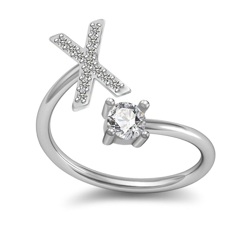 Personalized Initial Letter Ring with Pavé Stone Accent