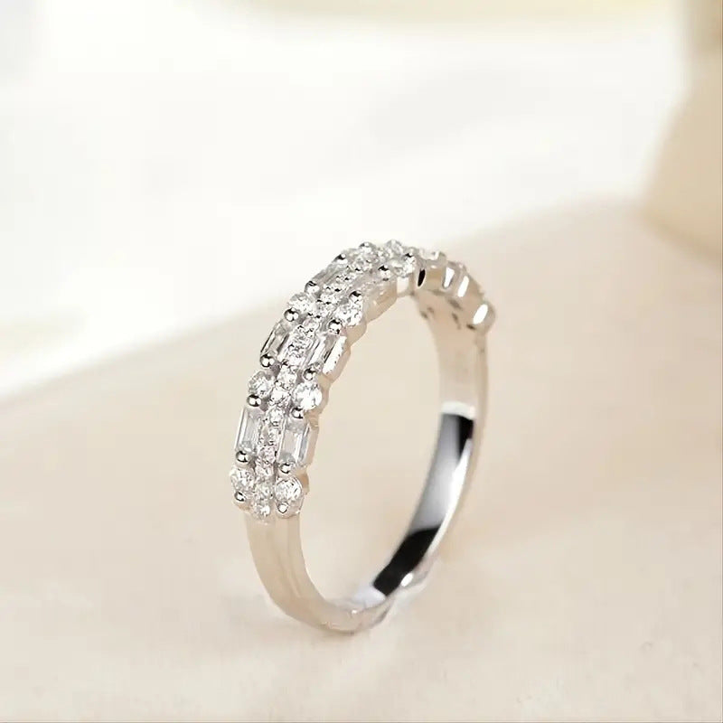 Triple Row Baguette and Round Eternity Band Ring