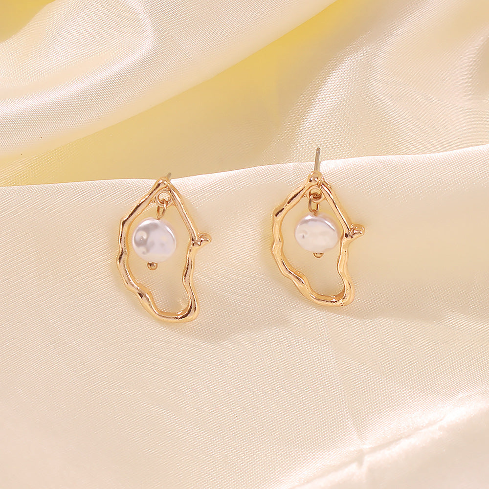 Organic Gold Irregular Pearl Statement Earrings