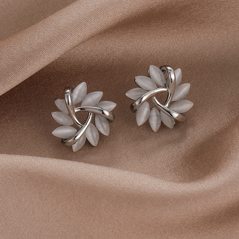 Krystal Crafts Handcrafted Floral Pearl Swirl Stud Earrings