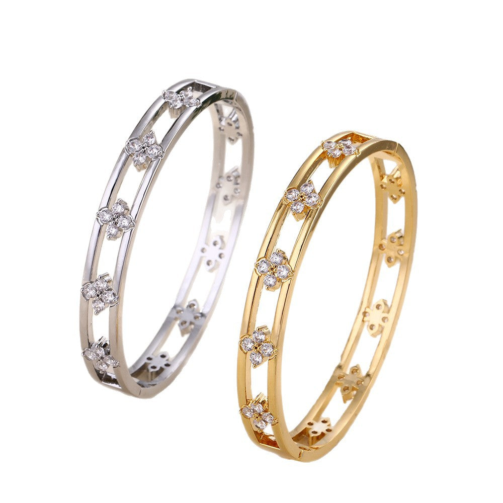 Floral Detail Bangle Bracelet with Elegant Openwork Design