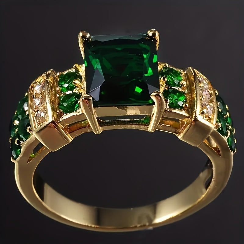 Krystal Crafts Emerald Radiance Gold Statement Ring
