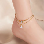 Layered Heart Charm Gold Anklet