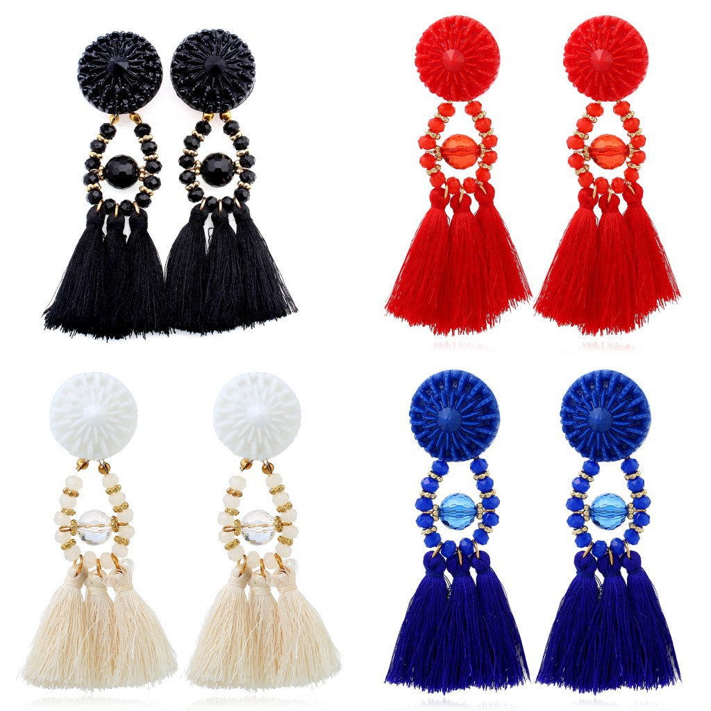 Bold Boho Tassel Earrings with Beaded Accents