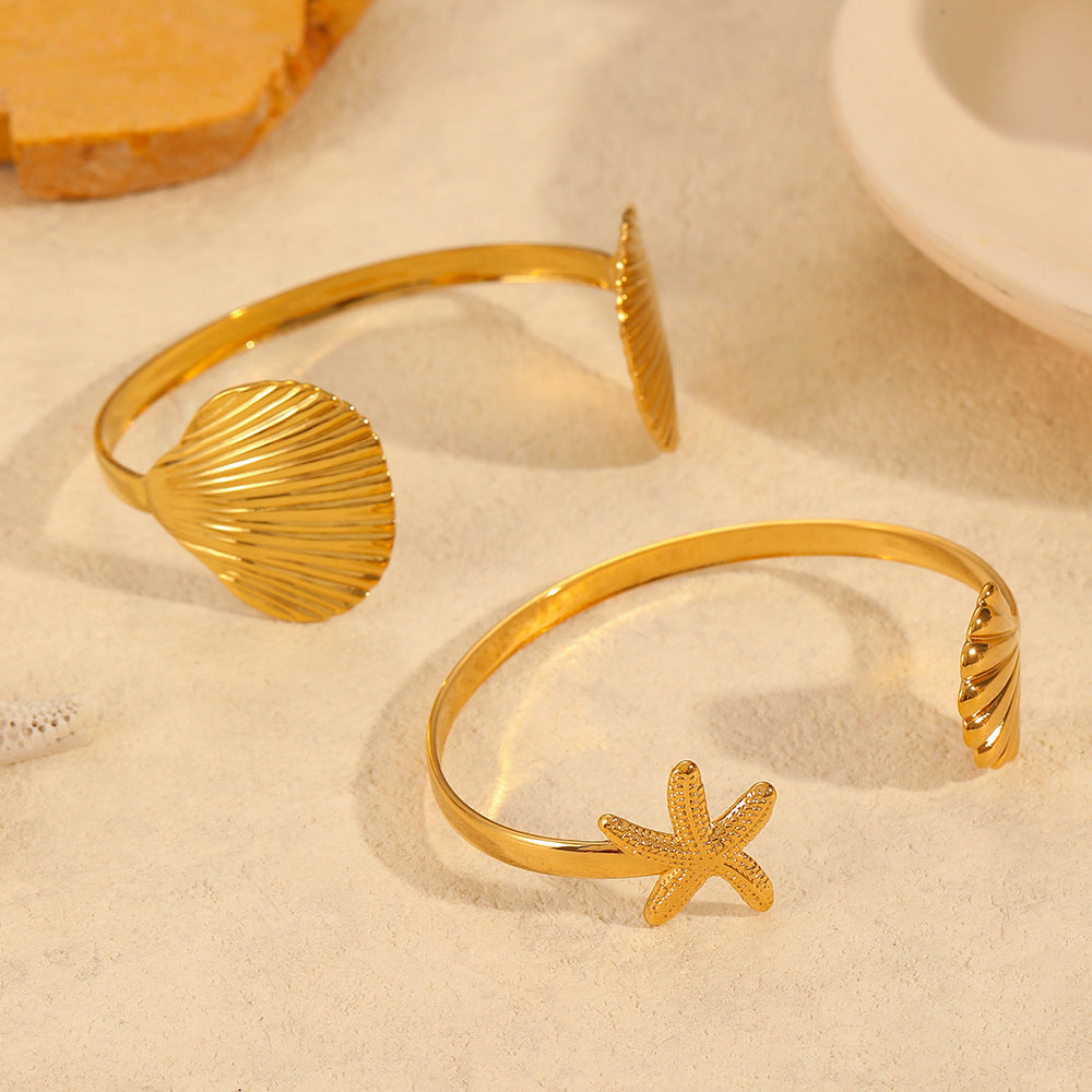 Coastal-Inspired Open Cuff Bracelet with Sculpted Motif