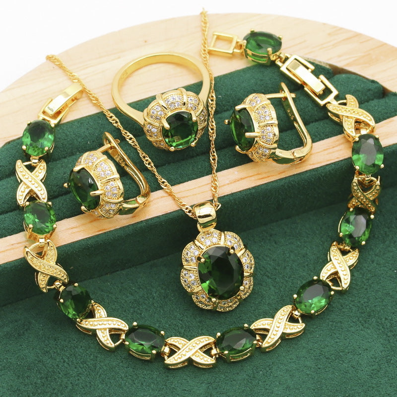 Luxury Emerald Green Rhinestone Jewelry Set