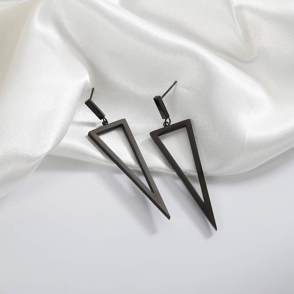 Black Geometric Triangle Drop Earrings