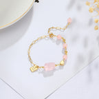 Asymmetrical Chain Bracelet with Natural Stone and Heart Detail