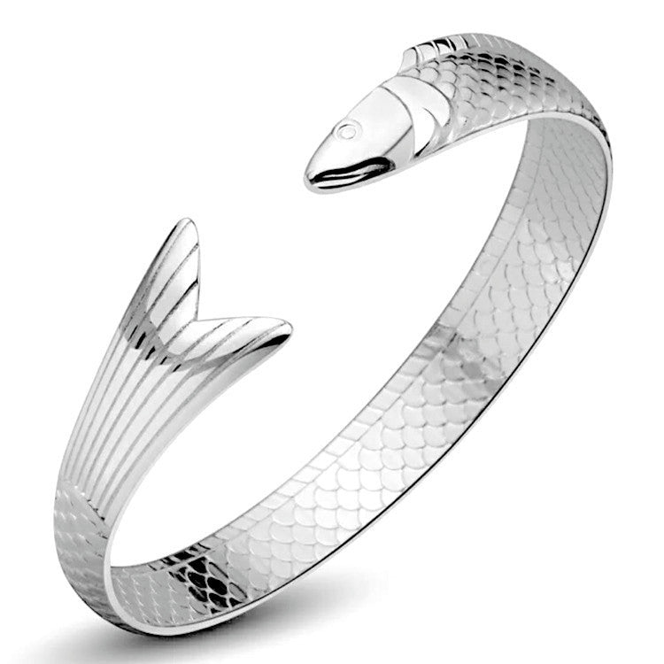 Fish Motif Open Cuff Bracelet with Detailed Sculptural Finish