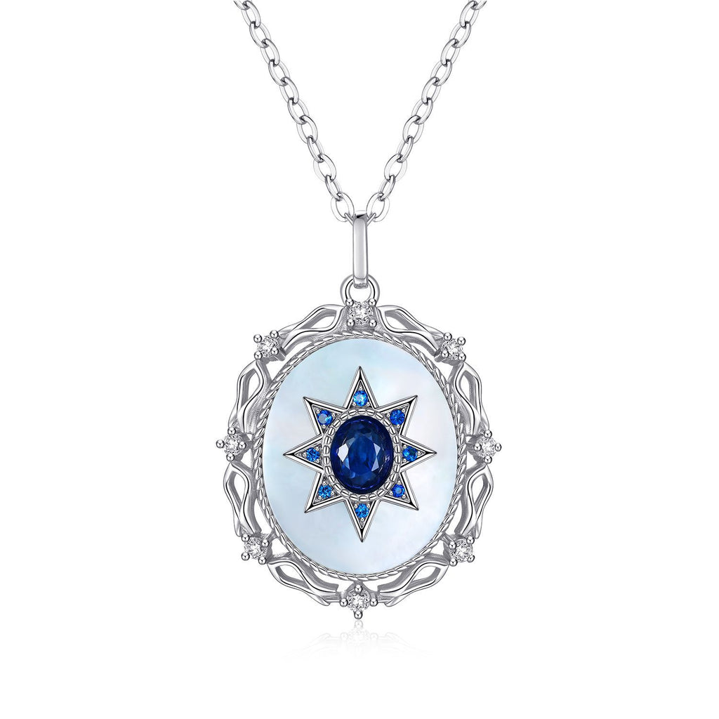 Sterling Silver Natural Sapphire Star Pendant Necklace