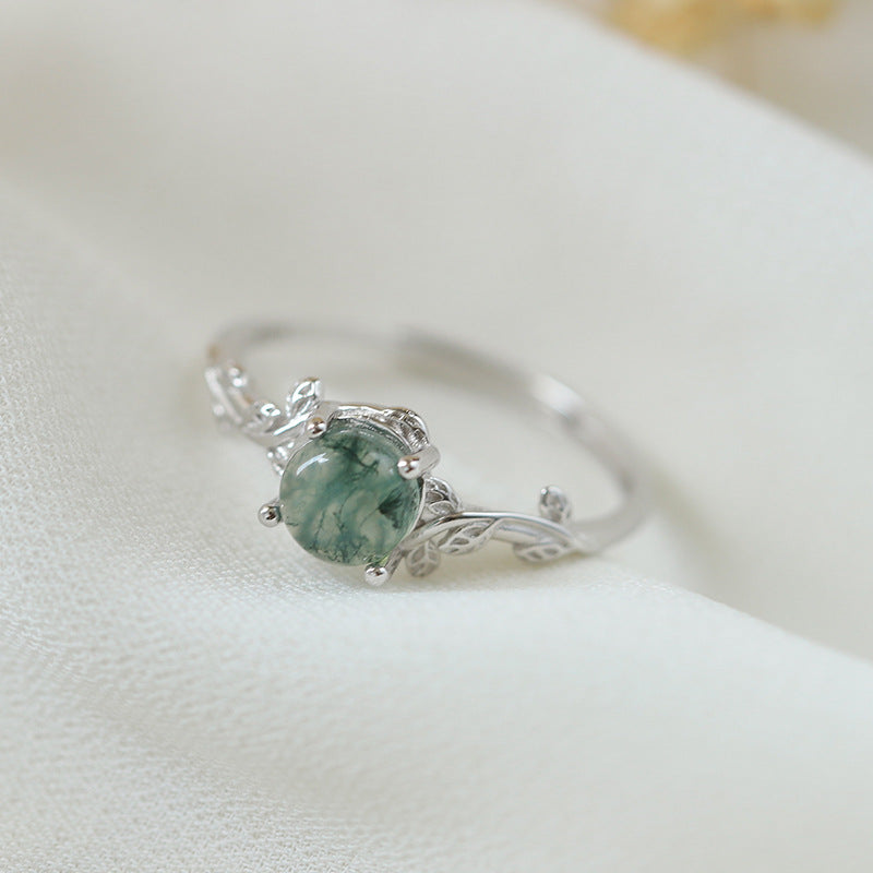 Vintage Green Gemstone Vine Adjustable Ring in Sterling Silver