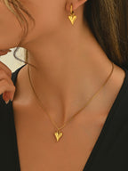 Minimal Heart Drop Necklace & Matching Hoop Earrings