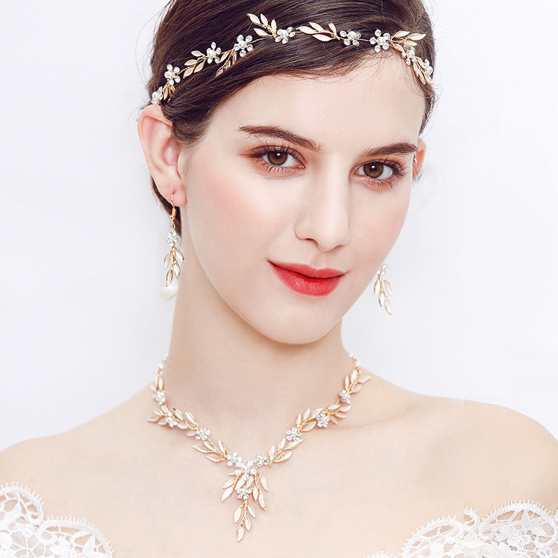 Elegant Pearl Leaf Jewelry Set