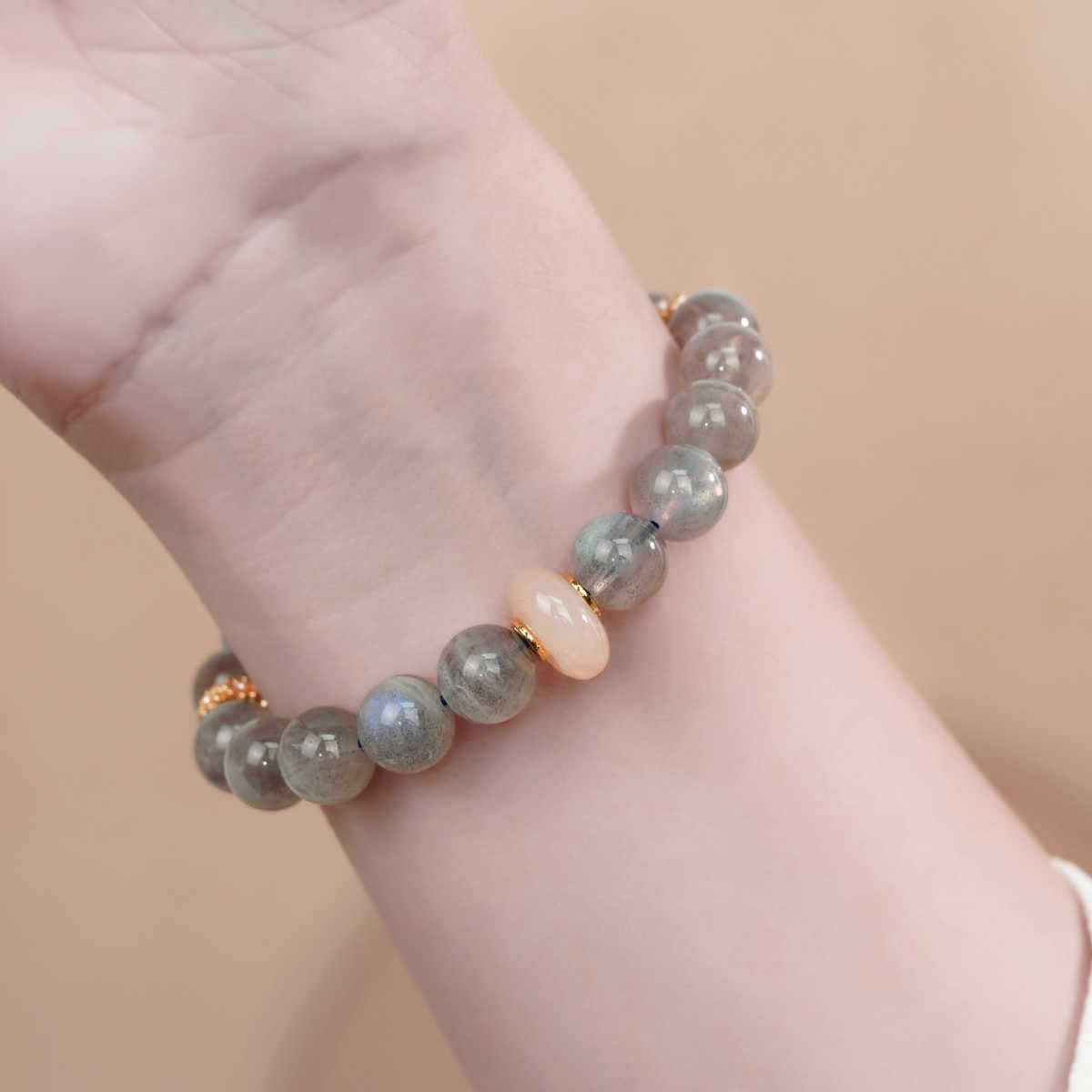 Natural Stone Bead Bracelet with Ornate Spacer Accents