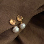 Gold Irregular Stud Earrings with Pearl Drop